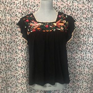 THML Bird & Floral Embroidered Blouse